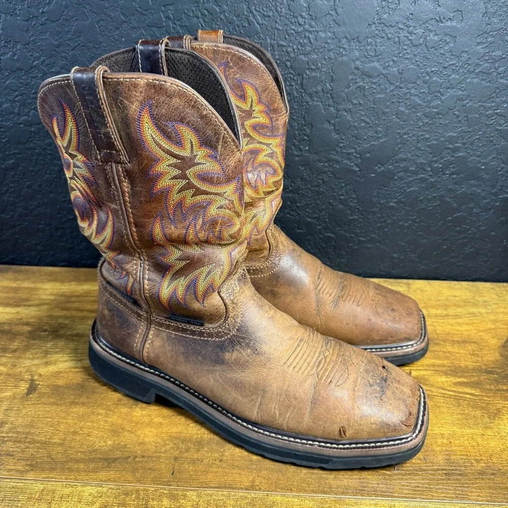 Justin WK4690 Brown‎ Leather Steel Toe Western Work Boots Mens 10D